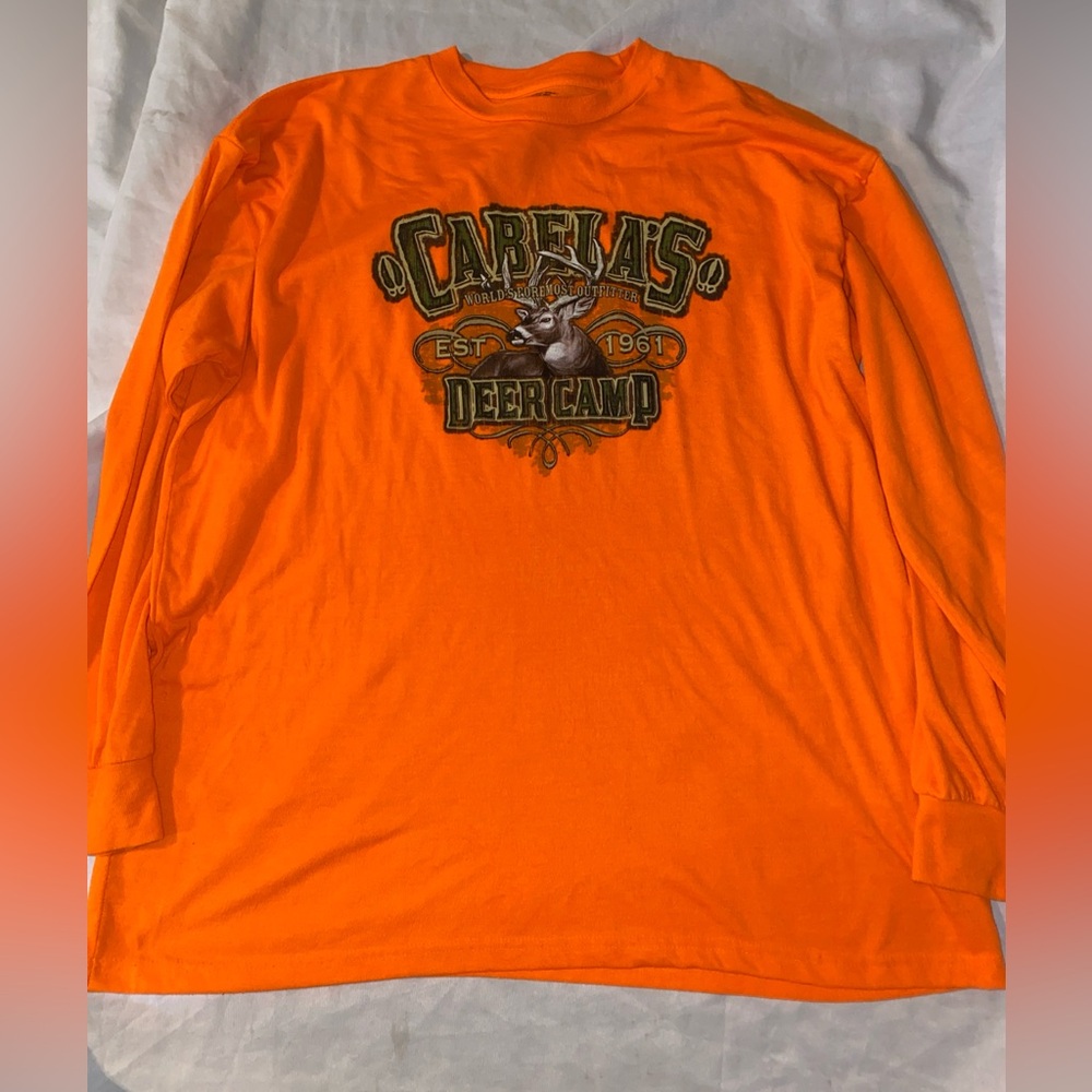 Cabelas Deer Hunting Hunter Orange Long Sleeve Tshirt Men Deer Camp 2x